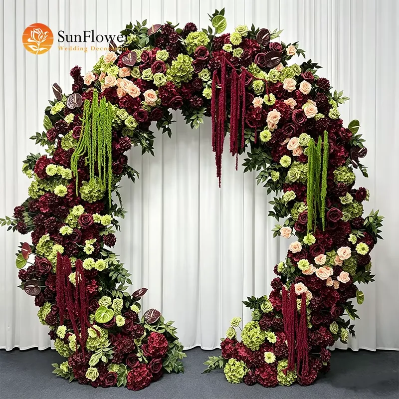 Wedding Arch Flower - 버건디 세이지 그린 트레일링 태슬 웨딩