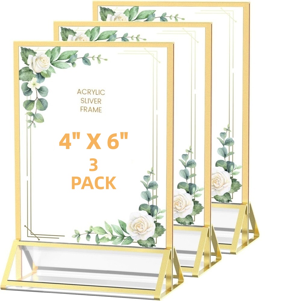 Table Number Gold - 3개 4x6인치 아크릴 골드 사인 홀더,