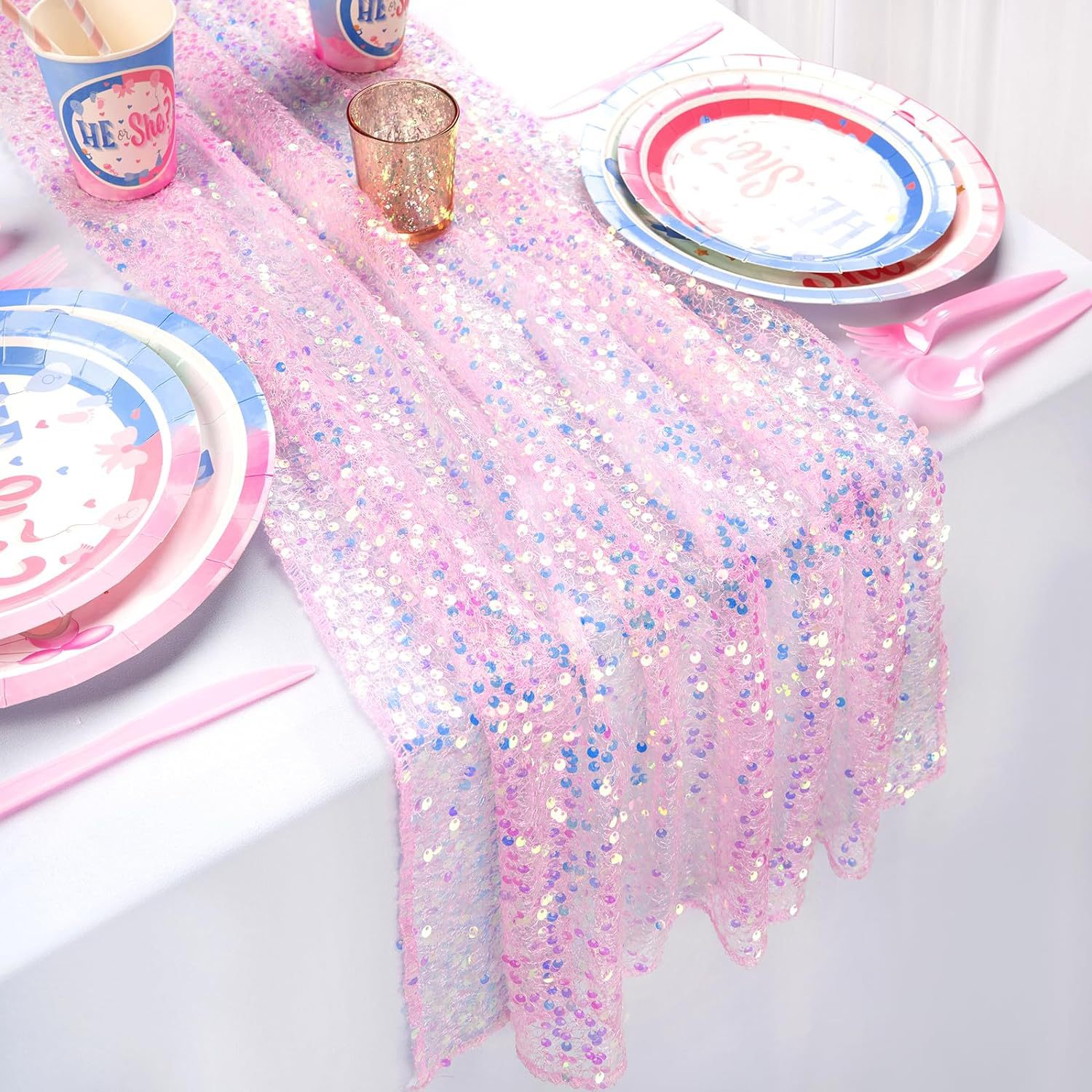 Table Runner Sequin - 반짝이 무지개 빛깔의 스팽글 테이블 러너,