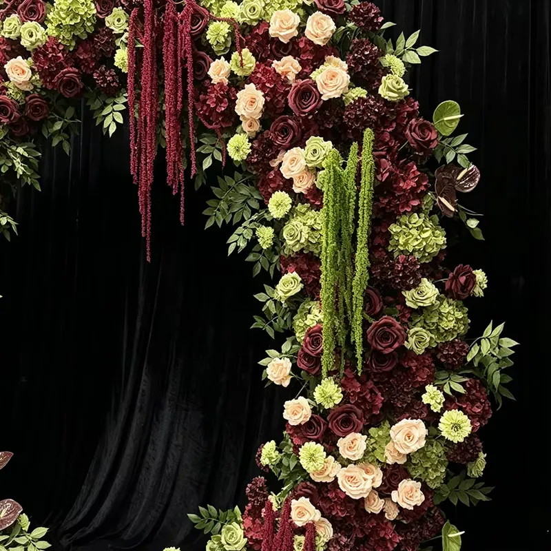 버건디 세이지 그린 트레일링 태슬 웨딩 아치 꽃 장식  - Wedding Arch Flower 리뷰 및 가격