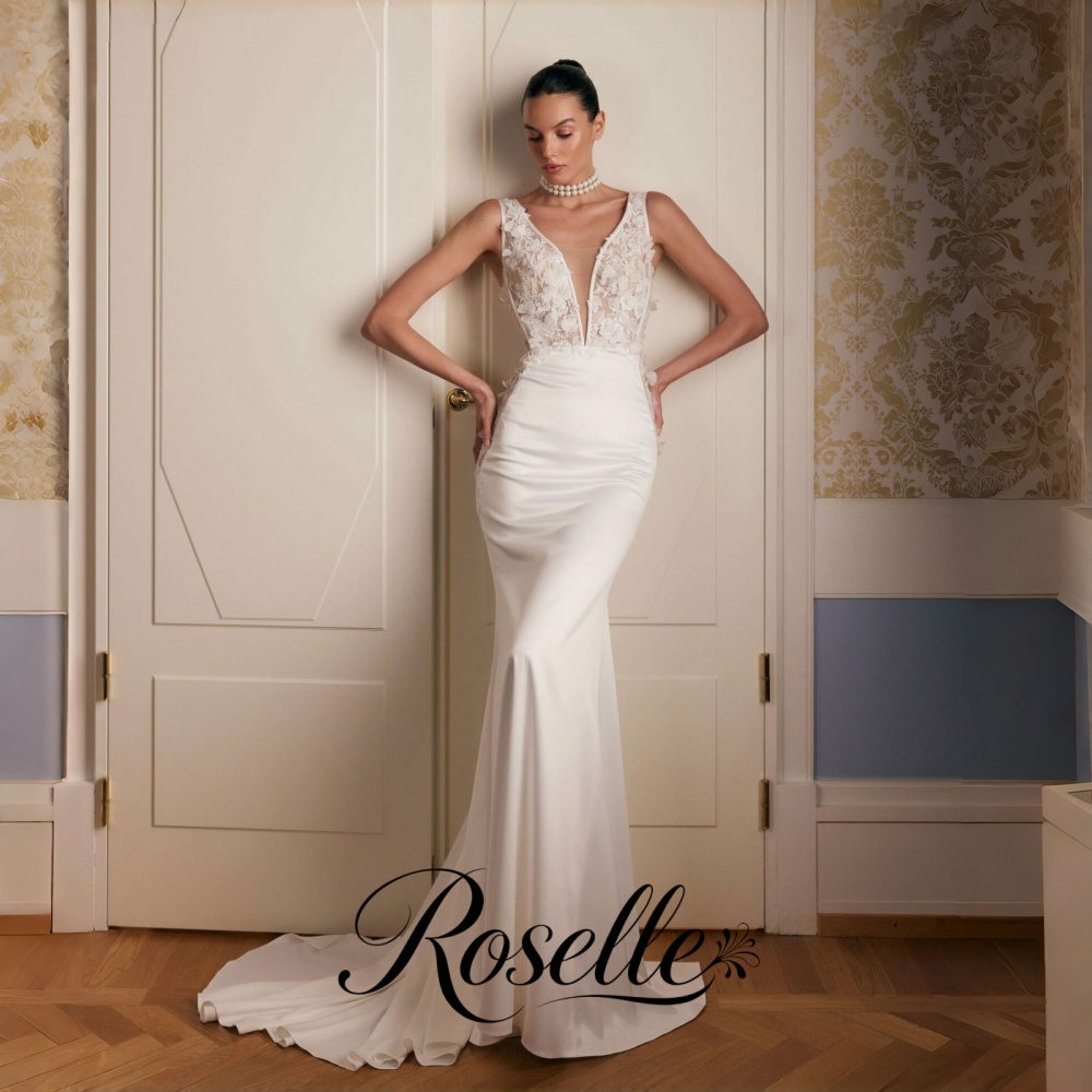 ROSELLE 레이스 V 넥 머메이드 웨딩 드레스 플라 - Wedding Qw 리뷰 및 가격